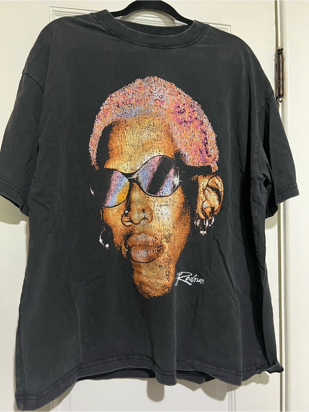 Black Graphic Tee with Colorful Portrait